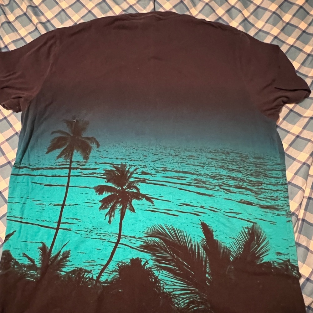 Large, Hollister central logo palm scene summer fade t-shirt in blue/black